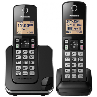 Telefone sem Fio, com expansão de 2 linhas, 2 unidades, preto, PANASONIC KX TGC352B, Preto