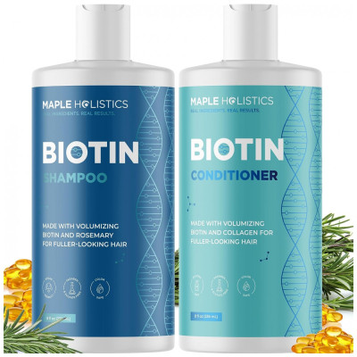 Shampoo e Condicionador de Óleo de Argan e Jojoba Para Tratamento de Queda de Cabelo 236ml, MAPLE HOLISTICS MH Biotin Set 1, Azul Marinho