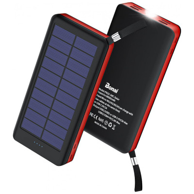 Powerbank Carregador Solar 30000mAh LED 4.2A, BONAI 5823857060, Vermelho