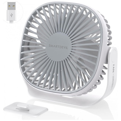 SmartDevil Mini Ventilador de Mesa Portátil com 3 Velocidades e Gancho Colável, USB, Branco