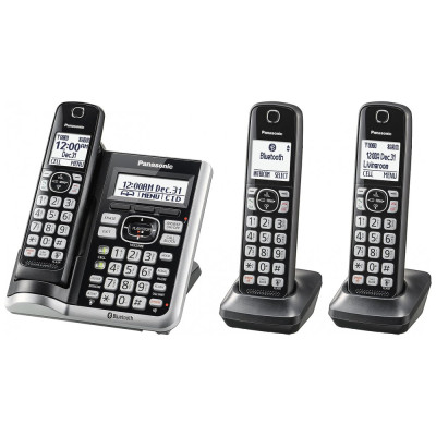 Telefone sem Fio, Bluetooth com assistente de voz, bloqueio de chamadas e secretária eletrônica, 3 unidades, PANASONIC KX TGF573S, Preto