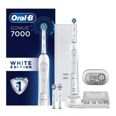 Escova de dentes elétrica recarregável 7000 SmartSeries com conectividade Bluetooth e estojo de viagem, branca, ORAL B D36.535.6X, Branco