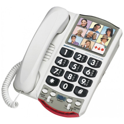 Telefone com Fio para Sênior com Tecla Grande e Memória de Imagem, CLARITY P300, Branco
