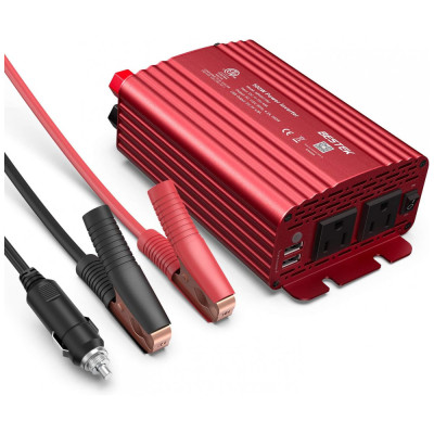 Inversor de Potência 500W 12V Para AC 2 Tomadas, USB, 110v, BESTEK 13, Vermelho