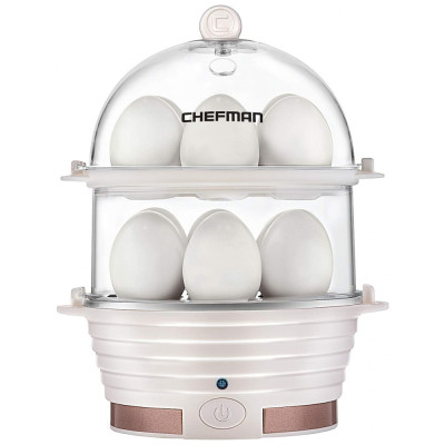 Cozedor de Ovos Elétrico com 2 Andares para até 12 Ovos, 360W, 110v, CHEFMAN Electric Egg Cooker Boiler,, Branco