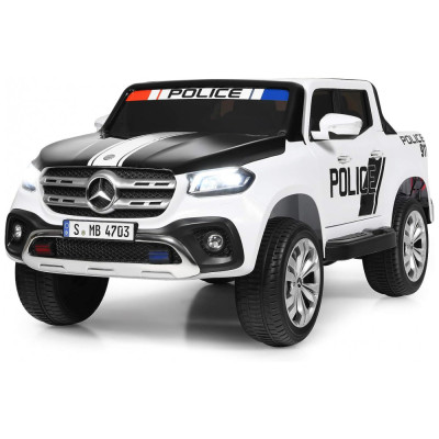 Carrinho, Carro Elétrico de Polícia, 2 lugares, 12V, com controle remoto, USB MP3, 4 km por hora, 2 a 6 anos, COSTZON, Preto