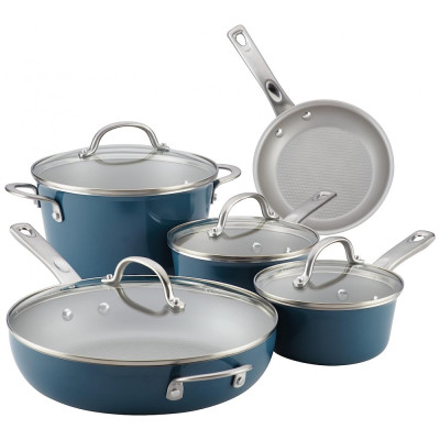 Conjunto de Panelas e Frigideiras Antiaderentes, 9 Peças, AYESHA CURRY KITCHENWARE 10769, Azul