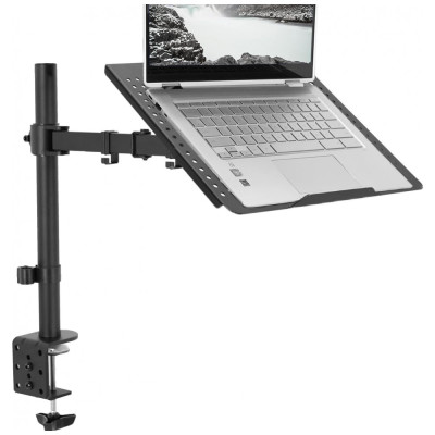 Suporte para suporte de mesa para notebook único extensão totalmente ajustável com braçadeira, escuro, VIVO FBASTAND V001L, Cinza escuro