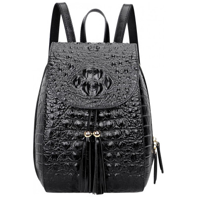 Mochila Feminina de Couro Casual, PIJUSHI B 66810 black, Preto