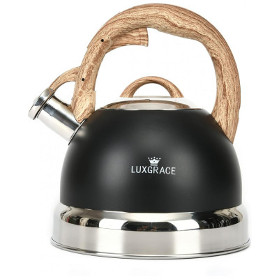 LUXGRACE Chaleira 2L com Apito e Cabo ergonômico, Aço Inoxidável, S P, Preto