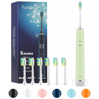 Escova de Dentes Elétrica Recarregável com 5 Modos e Temporizador, 7AM2M AM101, Verde