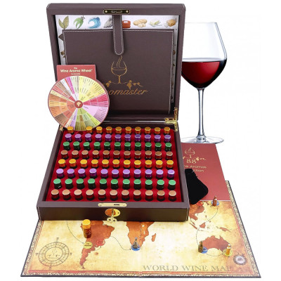 Kit com 88 Aromas de Vinho para Sommeliers com Jogo de Tabuleiro Sobre Aromas, AROMASTER, Marrom