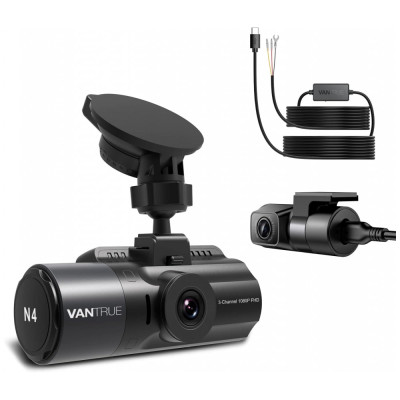 Câmera Veicular N4 Frontal 1080P com Tela LED LCD, Ângulo 160, suporta até 256 GB, VANTRUE, Preto