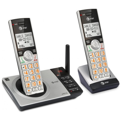 Dois 2Telefones Sem Fio Expansível Sistema de Atendimento Bloqueador de Chamadas inteligente, prateado, ATT CL82207, Prateado
