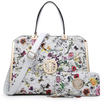 Bolsa Feminina de Ombro com Carteira Combinado em Estampa Florida, Branca, DASEIN KC XL 12 6900 168 WTF FBA, Branco