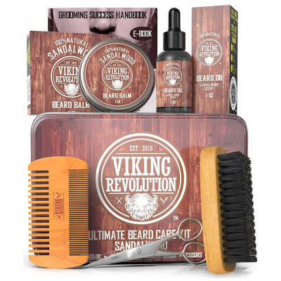 Revolução Kit para Barba Profissional Portátil com Cera e Pente, 5 Itens, VIKING REVOLUTION BCKSWVR1, Preto