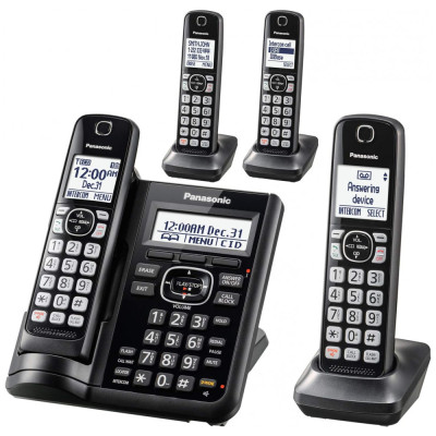 Telefone sem Fio com Secretária Eletrônica e Identificador, 4 Und, PANASONIC KX TGF544B, Preto