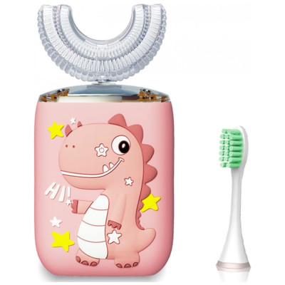 Escova de Dentes Elétrica Infantil Ultrassônica em Forma de U com 6 Modos IPX7 á Prova d, SEMLOO, Rosa