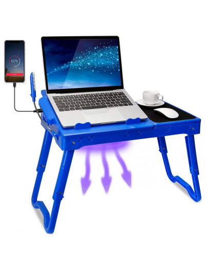 Mesa para Laptop Ajustável Apoio para Cama com USB Luz LED, TEQHOME K653, Azul
