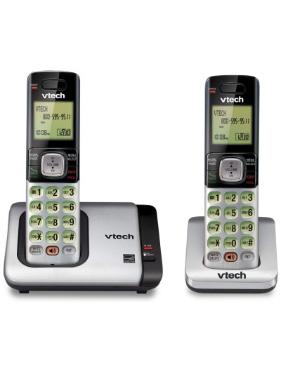 Dois Telefones Sem Fio Expansível identificação de Chamada, Chamada em Espera, intercomunicador, VTECH CS6719 2, Prateado