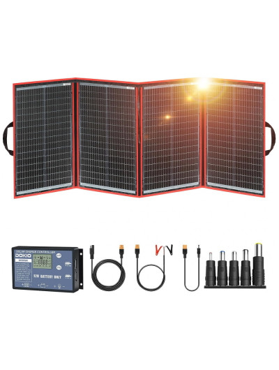 Painel Solar, Dobrável com controlador de carga e 2 saídas USB, 220W, 12V, 1 unidade, DOKIO, Preto