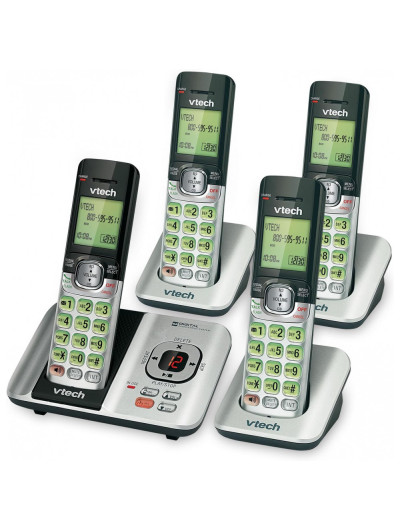 Telefone Sem fio Atendimento Identificação de Chamadas, Em Espera, 4 Aparelhos, VTECH CS6529 4, Prateado