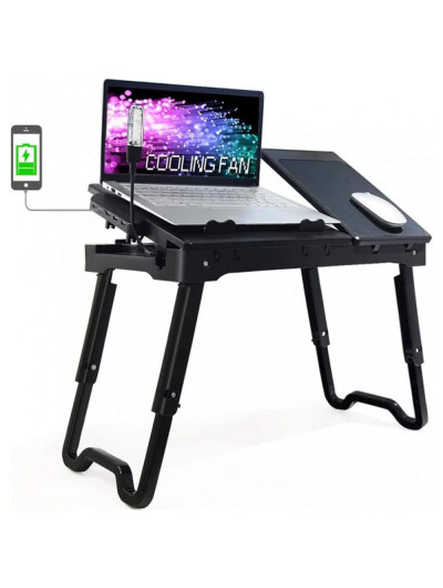 Mesa para laptop multifuncional Riser, ajustável, com ventilador, hub USB, zenamento, mouse pad, BINGYEE, Preto
