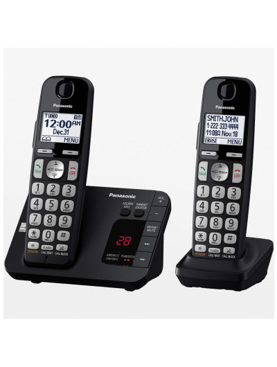 Telefone sem Fio DECT 6.0 Expansível com 2 Monofones, PANASONIC KX TGE432B, Preto