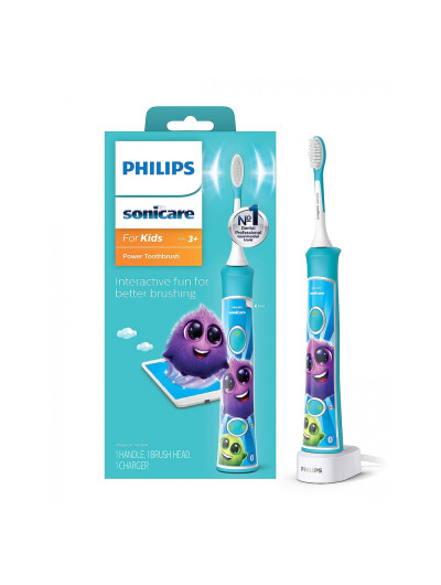 para Crianças, Escova de Dentes, Recarregável, 1 unidade, azul, PHILIPS SONICARE HX6321, 02, Azul