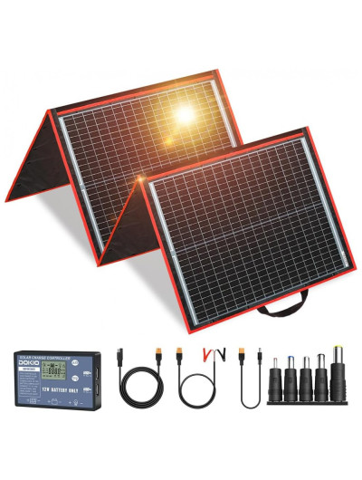 Kit Painel Solar, portátil dobrável monocristalino inclui controlador de carga solar, 150W, 12V, 1 unidade, DOKIO, Preto