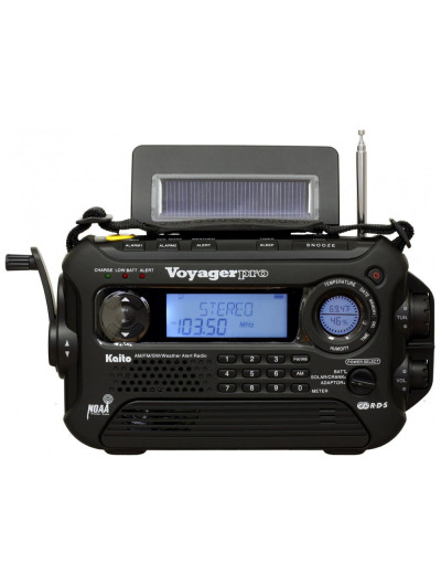 Rádio AM, FM, NOAA Portátil e Recarregável via Manivela, Solar, USB, KAITO KA600, Preto