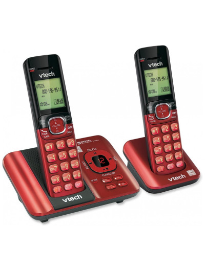 DECT 6.0 Sistema de atendimento telefônico com identificador de chamadas, chamada em espera, 2 aparelhos sem fio, 110v, VTECH CS6529 26, Vermelho