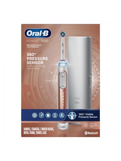 Escova Dental Elétrica Recarregável Cabeças de Substituição 5 Modos Rose, ORAL B 7500 Power, Dorado