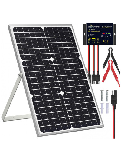 Kit Painel Solar, com Carregador Monocristalino, à prova dágua, 30W, 12V, 1 painel, SOLPERK, Branco