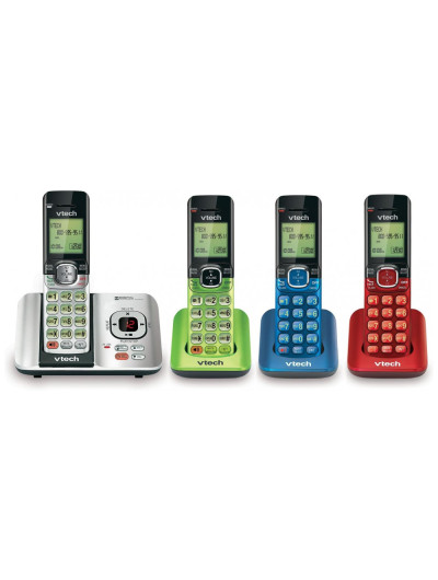 Quatro Telefones Sem Fio Sistema de Atendimento Identificação de Chamadas Expansível até 5 Fones Montável na Parede, VTECH CS6529 4B, Verde Claro