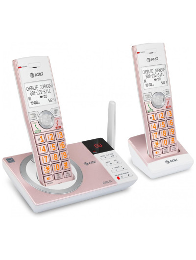Dois Telefones Sem Fio Expansível Sistema de Atendimento Bloqueador de Chamada inteligente, ATT CL82257, Rosa claro