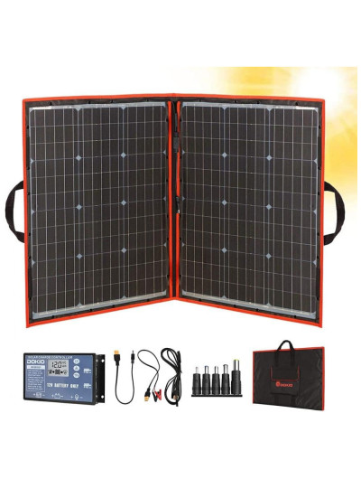 Kit Painel Solar, dobrável, monocristalino, com controlador e 2 saídas USB, 100W, 18V, 1 unidade, DOKIO FFSP 110, Preto