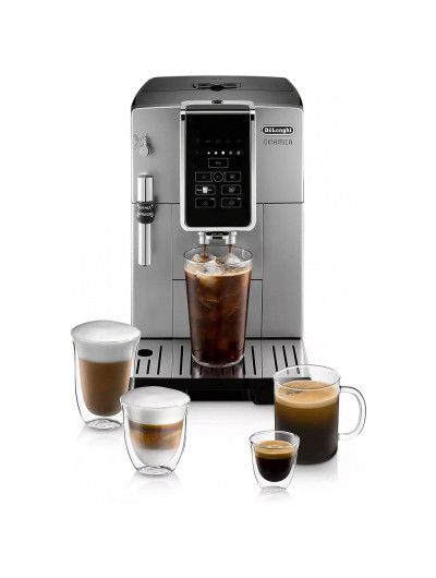 Cafeteira Elétrica e Máquina de café Expresso Dinamica TrueBrew, faz café gelado, moedor de café, espumador ajustável premium descalcificador, aço inoxidável, 110v, DELONGHI ECAM35025SB, Prateado