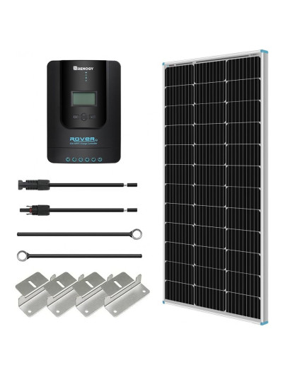 Painel Solar, Monocristalino, com controlador de carga, 100W, 12V, 1 painel, RENOGY RNG KIT STARTER100D RVR40, Preto