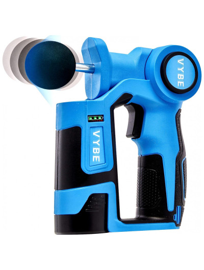 Vybe Massageador Pistola Elétrico Profissional Sem Fio 3 Acessórios 6 Velocidades Alça Ergonômica, EXERSCRIBE L0C, Azul