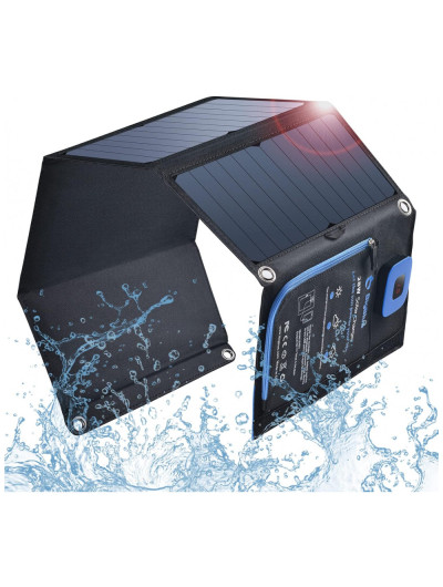 Carregador Solar BigBlue 5V 28W com Amperímetro Dobrável Resistente a Água Dupla USB para iPhone 8 , X , 7 , 6s, iPad Pro , Ar 2 , Mini, Galaxy S8 , S7 , S6 , Borda , Plus, LG, Nexus, HTC