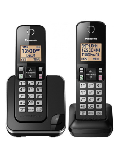 Telefone sem Fio, com expansão de 2 linhas, 2 unidades, preto, PANASONIC KX TGC352B, Preto
