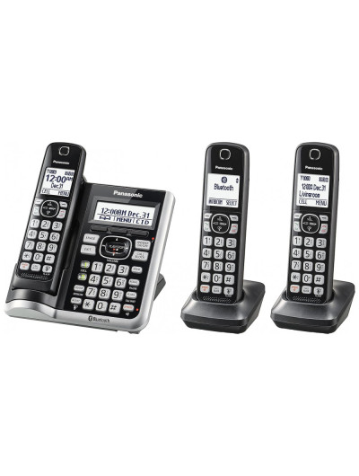 Telefone sem Fio, Bluetooth com assistente de voz, bloqueio de chamadas e secretária eletrônica, 3 unidades, PANASONIC KX TGF573S, Preto