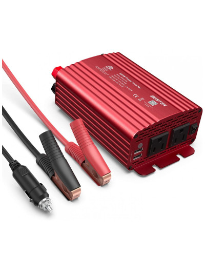 Inversor de Potência 500W 12V Para AC 2 Tomadas, USB, 110v, BESTEK 13, Vermelho