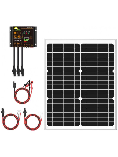 Kit Painel Solar, monocristalino, à prova dágua, 20W, 12V, 1 painel, SUNER POWER, Preto
