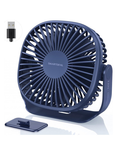Ventilador de Mesa Mini Portátil com 3 Velocidades e Gancho Colável, USB, SMARTDEVIL, Azul