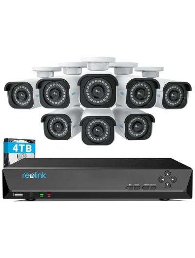 Sistema de Câmeras de Segurança 16 Canais 4K, 8MP PoE IP, 8 PCS, REOLINK RLK16 800B8, Branco