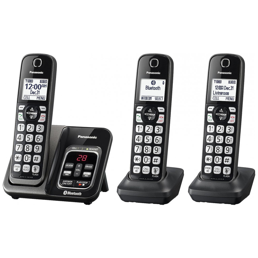 Telefone sem Fio Link2Cell Bluetooth com 3 Aparelhos, PANASONIC KX TGD563M, Preto