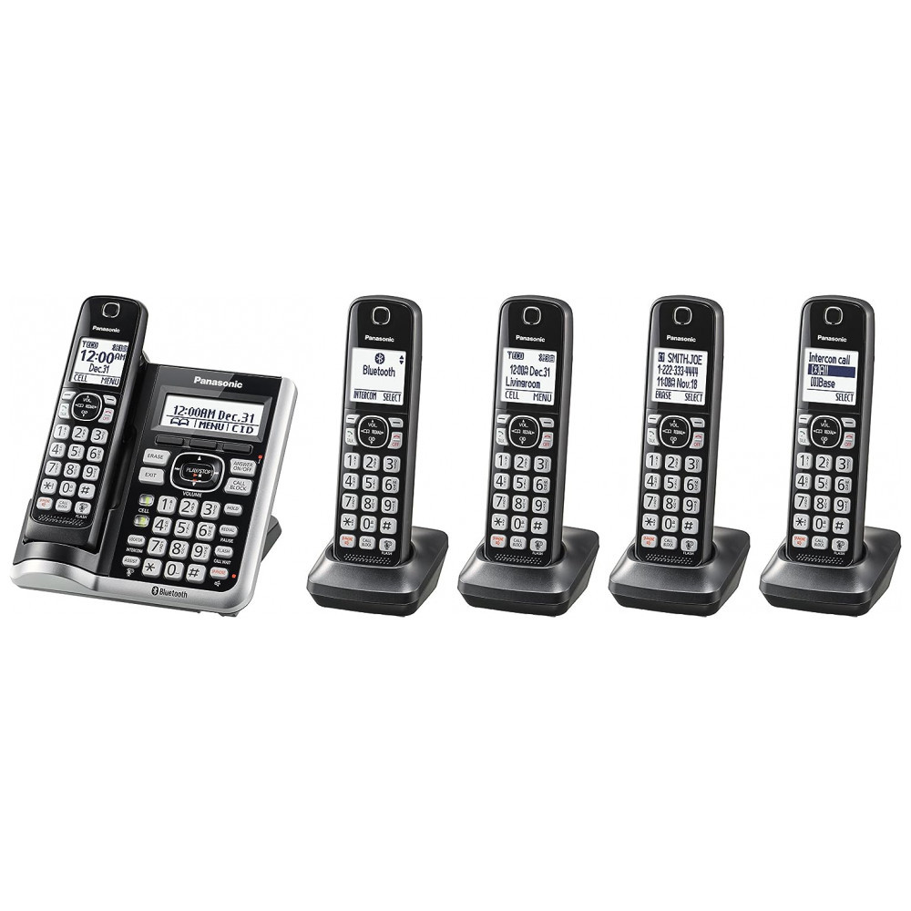 Telefone sem Fio Link2Cell Bluetooth DECT6.0 com 5 Monofones, PANASONIC KX TGF575S, Prateado