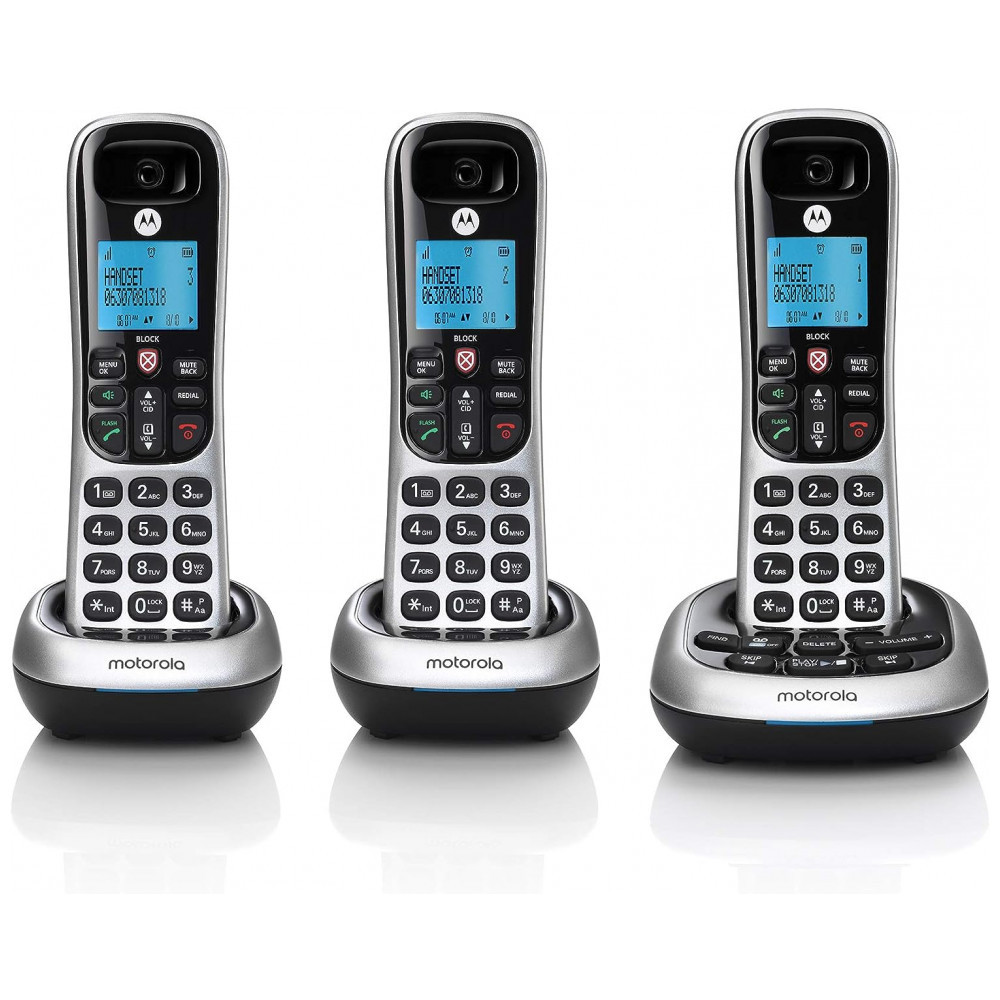 Telefone sem Fio, com bloqueio de chamadas e secretária eletrônica, 3 unidades, prata, MOTOROLA CD4013, Prateado